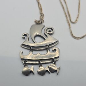 Modernist R Tennesmend Swedish Pewter Viking Style Pendant Necklace